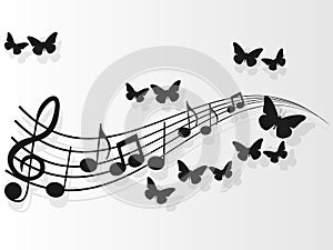 Vector image design music covers with music notes and butterflies.