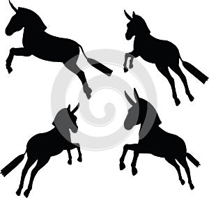 Vector Image, donkey silhouette, in leap pose, isolated on white background