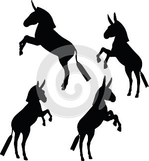 Vector Image, donkey silhouette, in rear pose, isolated on white background