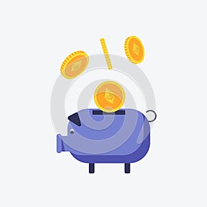 Vector image of etherium falling into the piggy bank