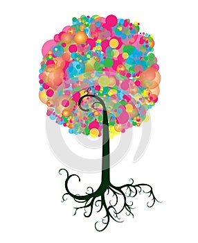 Fantastic colourful tree with transperent circles isolated photo