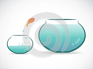 Vector image of an fish jumping out of aquarium.