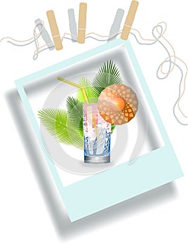 Vector image of a glass glass with a refreshing cocktail with an umbrella and a straw, appreciating freshness on a sultry day