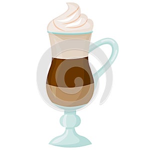 Vector image of a glass glass with a three-layer latte. Coffee drink