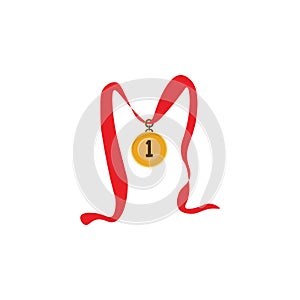 Vector image. Gold medal on the red ribbon