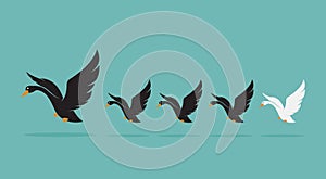 Vector image of a herd of swan on blue background