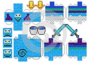 Vector image of the hero of the game Minecraft to create from paper, scheme, sweep, papercraft