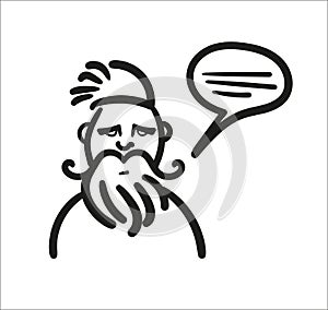 Vector image of a hipster with beard who speaks. Teaching and storytelling.