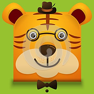 Vector image of a hipster cute face of big cat. square style