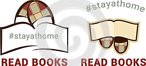 Vector image of home slippers and books with the words stay at home and read books