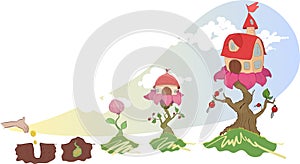 Vector image of houses, growing on a flower