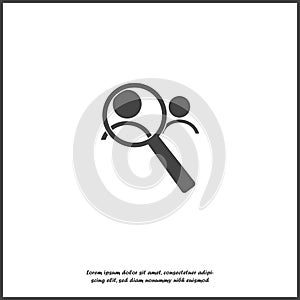 Vector image icon of man and magnifier. Magnifying glass icon on white icon on white isolated background