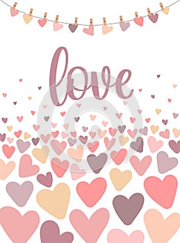 Vector image of the inscription Love on the background of hearts. Illustration for Valentine`s Day, lovers, prints, clothes, texti