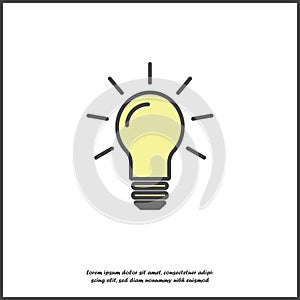 Vector image lamp. Light bulb icon on white isolated background. Layers grouped for easy editing illustration.
