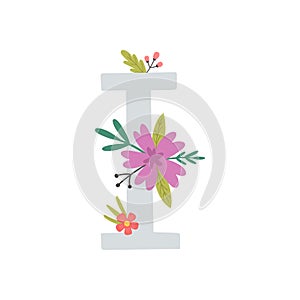 vector image of letter i and flowers