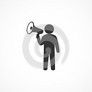 Vector image of man and the megaphone icon.