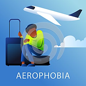 A vector image of a man with suitcases having an aerophobia