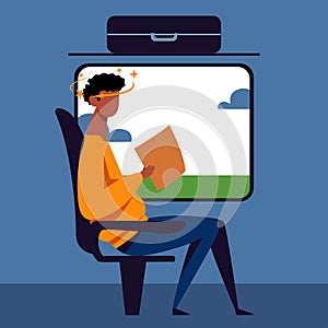 A vector image of a man in the transport with motion sickness and dizziness.