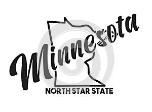 Vector image of Minnesota. Lettering nickname North Star State. United States of America outline silhouette. Hand-drawn map of US