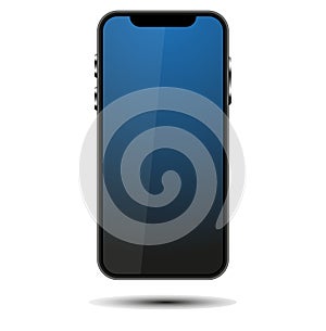 Vector image of the mobile smartphone with a blue screen with reflection and shiny buttons isolated on the white background.