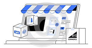 Online Storefront with Icons Representing Various E-commerce Platforms and Shopping Elements photo
