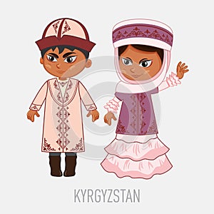 Vector image of a people in Kyrgyz national costumes, holiday card, Nauryz