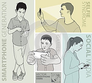 Vector image of people using smartphone