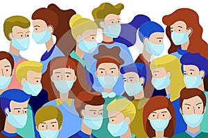 Vector image of people wearing medical masks protecting themselves from the virus