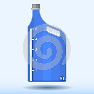 Vector image of a plastic bottle with a measuring scale of five liters. Pattern with a shadow from a bottle