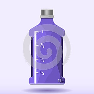 Vector image of a plastic bottle with a measuring scale of one liter. Pattern with a shadow from a bottle