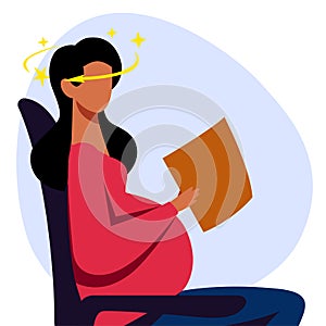 A vector image of a pregnant woman in the transport with motion sickness and dizziness.