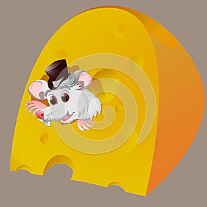 Vector image of a rat mink bitten in a slice of cheese