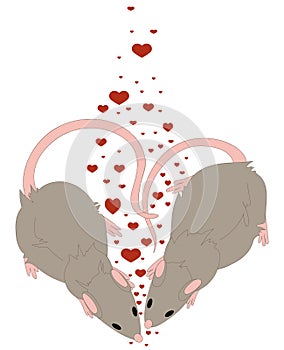 Vector image of rats sitting in the form of a heart contour
