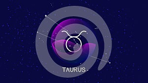 Vector image representing night, starry sky with taurus or bull zodiac constellation behind glass sphere with