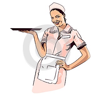 Vector image retro diner waitress