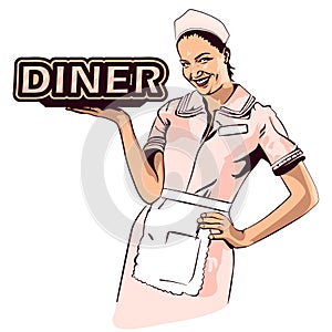 Vector image retro diner waitress