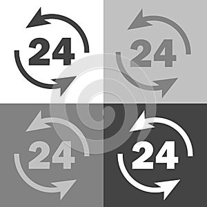 Vector image round the clock. 24 hours. Time icon. Business concept pictogram. Vector set icon on white-gray-black color