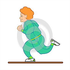 Vector Image Of A Running Old Woman. The Old Woman In A Tracksuit, Sneakers. Elderly Woman, Senile People Concept, Logo. Isolated