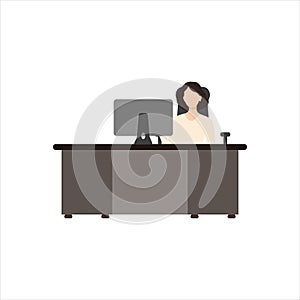 Vector image of secretary smiling at workplace on white background