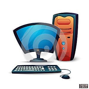 Cartoon monitor, system unit, keyboard, computer mouse
