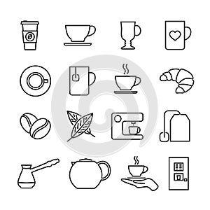 Vector image set coffee and tea line icons.