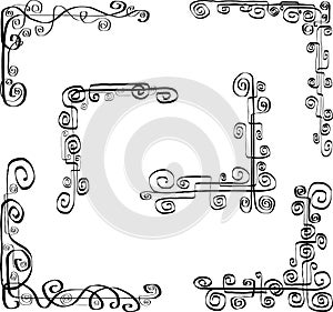 Vector image of set decorative corners from calligraphic swirls