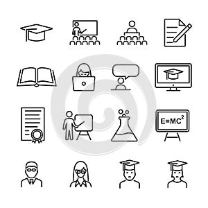 Vector image set education line icons.