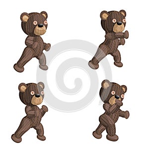 Vector image of a set of four knitted bears in various positions