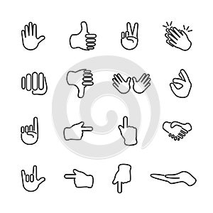Vector image set hands line icons.