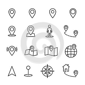 Vector image set location line icons.