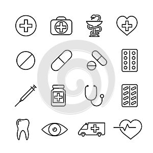 Vector image set medical line icons.