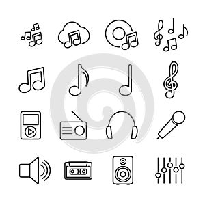 Vector image set music line icons.