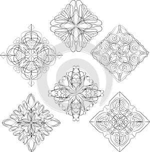 Vector image of set outline drawings various decorative geometric design elements