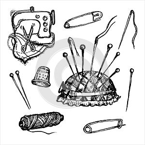 Vector image of a set of sewing accessories